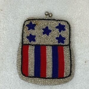 Vintage 60's Beaded Stars & Stripes Change Purse Hippie‎ Mod Red White Blue READ